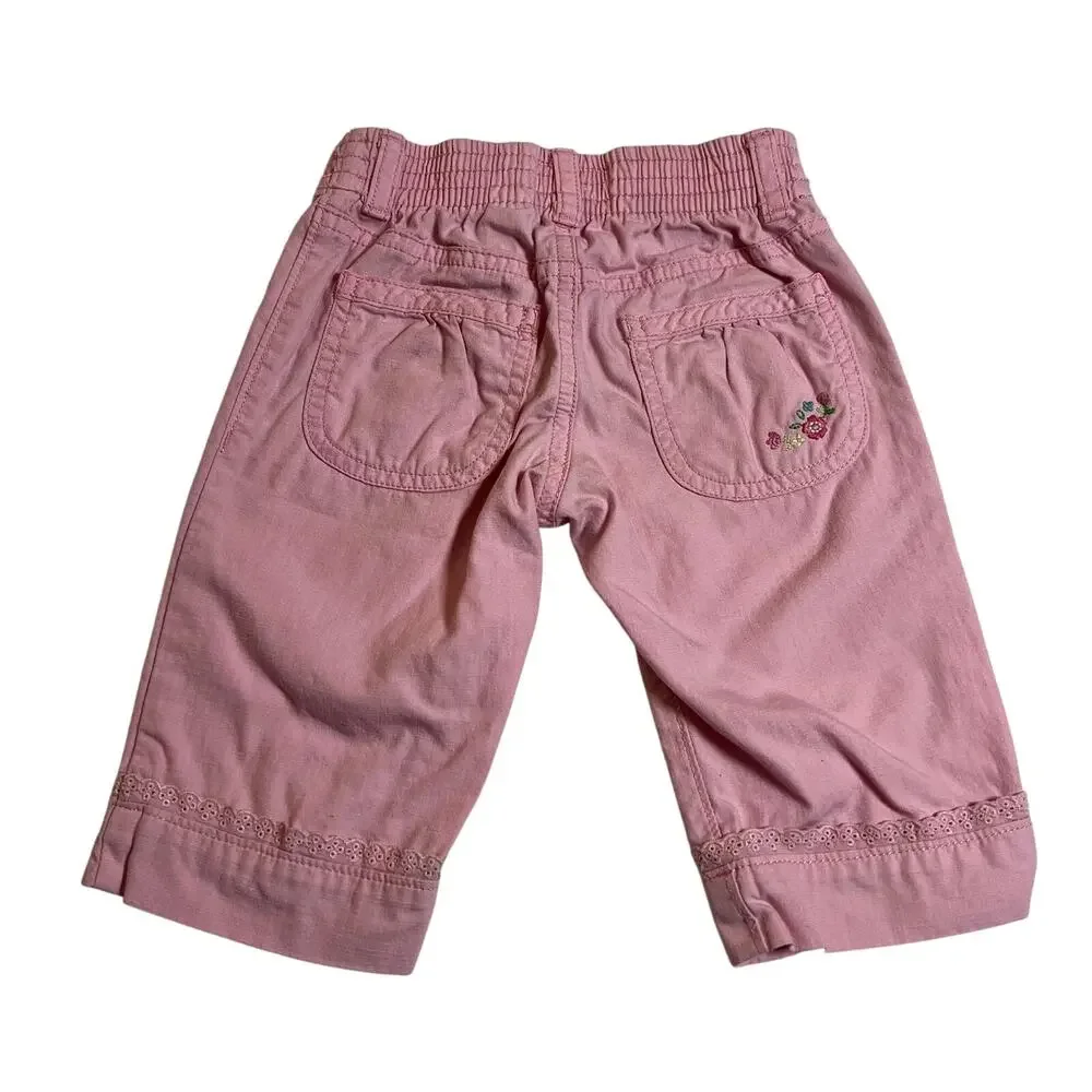 Vintage 90s OshKosh B'Gosh Toddler Girls Pull On Pants Size 2T Floral Lace Trim